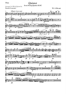 String Quartet No.14 in G Major, K.387: Arranged for wind quintet - parts by Wolfgang Amadeus Mozart