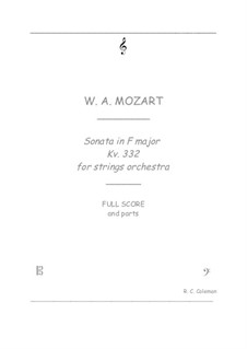 Sonata for Piano No.12 in F Major, K.332: Strings orchestra transcription by Wolfgang Amadeus Mozart