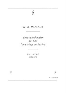 Sonata for Piano No.15 in F Major, K.533/494: Strings orchestra transcription by Wolfgang Amadeus Mozart