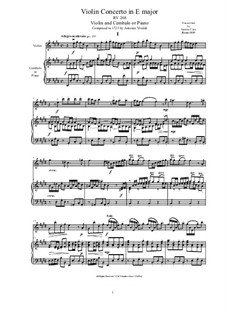 Concerto for Violin, Strings and Cembalo in E Major, RV 268: Version for Violin and Cembalo (or Piano) by Antonio Vivaldi