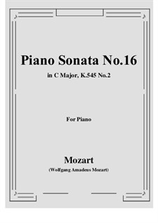Sonata for Piano No.16 in C Major, K.545: movimento II by Wolfgang Amadeus Mozart