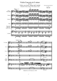Concerto for Violin, Strings and Cembalo in e minor, RV 278: Score, parts by Antonio Vivaldi