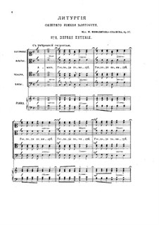 Liturgy of St. John Chrysostom, Op.37: Partitura Piano-vocal by Mikhail Ippolitov-Ivanov
