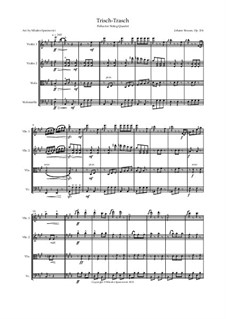 Tritsch Tratsch Polka, Op.214: para quartetos de cordas by Johann Strauss (Sohn)