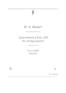 Divertimento No.5, K.229 Anh-439b: para quartetos de cordas by Wolfgang Amadeus Mozart