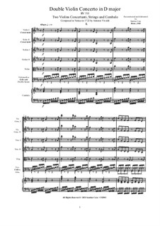 Concerto for Two Violins and Strings in D Major, RV 511: Score, parts by Antonio Vivaldi