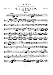 Trio for Clarinet, Viola (or Violin) and Piano in E Flat Major 'Kegelstatt', K.498: parte viola by Wolfgang Amadeus Mozart