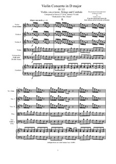 Concerto for Violin, Strings and Cembalo in D major, RV 222: Score, parts by Antonio Vivaldi