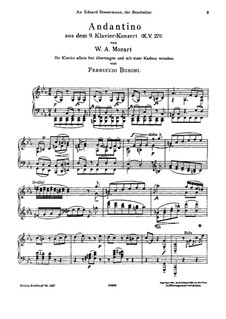 Concerto for Piano and Orchestra No.9 in E Flat Major 'Jeunehomme', K.271: Andantino, for piano by Wolfgang Amadeus Mozart
