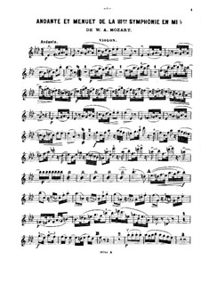 Symphony No.39 in E Flat Major, K.543: Andante and Minuet, for piano trio – violin part by Wolfgang Amadeus Mozart