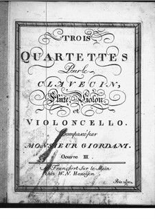 Three Quartets for Violin (or Flute), Violin II, Cello and Harpsichord, Op.3: Violin (or flute) parts by Tommaso Giordani
