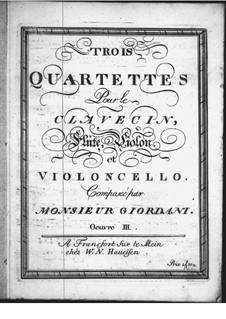 Three Quartets for Violin (or Flute), Violin II, Cello and Harpsichord, Op.3: parte violoncelo by Tommaso Giordani