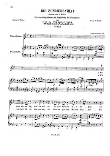 Die Zufriedenheit, K.473: Para vocais e piano by Wolfgang Amadeus Mozart
