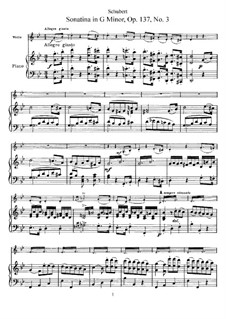 Sonatina for Violin and Piano No.3 in G Minor, D.408 Op.137: partitura, parte solo by Franz Schubert
