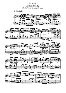 Falsche Welt, dir trau ich nicht (False World, I don't Trust You), BWV 52: Partitura Piano-vocal by Johann Sebastian Bach
