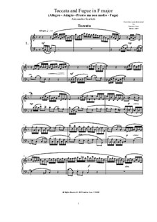 14 Toccatas and Fugues for Cembalo (or Piano): Toccata and Fugue No.1 in F major by Alessandro Scarlatti