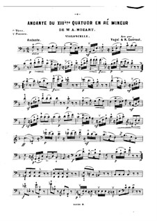 String Quartet No.15 in D Minor, K.421/K.417b: Andante, for violin (or flute, or cello) and piano – solo part by Wolfgang Amadeus Mozart