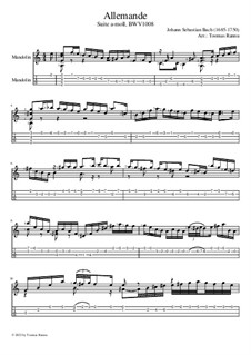 Suite for Cello No.2 in D Minor, BWV 1008: Allemande. Version for mandolin by Johann Sebastian Bach