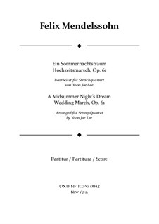Wedding March: For string quartet – full score by Felix Mendelssohn-Bartholdy
