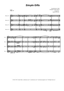 Simple Gifts (French Horn Quartet and Piano): Simple Gifts (French Horn Quartet and Piano) by Wolfgang Amadeus Mozart, Joseph Brackett