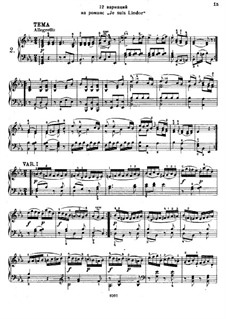Twelve Variations on 'Je suis Lindor', K.354: Para Piano by Wolfgang Amadeus Mozart