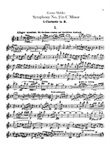 Symphony No.2 in C Minor 'Resurrection': parte clarinetas by Gustav Mahler