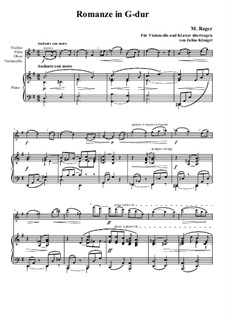 Romance for Violin (or Cello) and Piano: Score, cello part by Max Reger