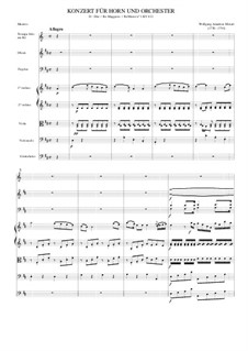 Concerto para trompa e orquestra No.1 em ré maior, K.412: Full score by Wolfgang Amadeus Mozart