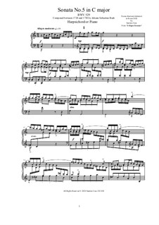 Trio Sonata for Organ No.5 in C Major, BWV 529: Version for harpsichord (or piano) by Johann Sebastian Bach