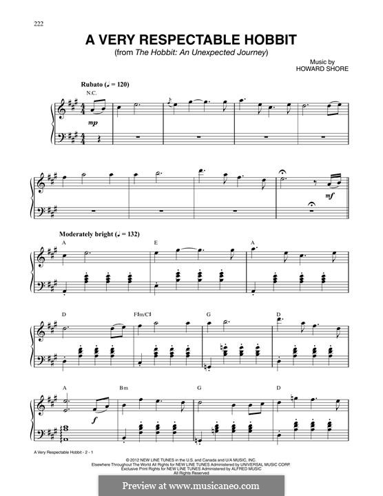 A Very Respectable Hobbit (from The Hobbit: An Unexpected Journey): Para Piano by Howard Shore