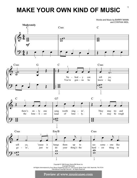 Make Your Own Kind of Music (Mama Cass Elliot): Para Piano by Barry Mann, Cynthia Weil