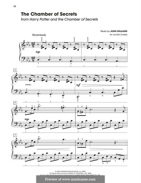 The Chamber of Secrets (from Harry Potter): Para Piano by John Williams