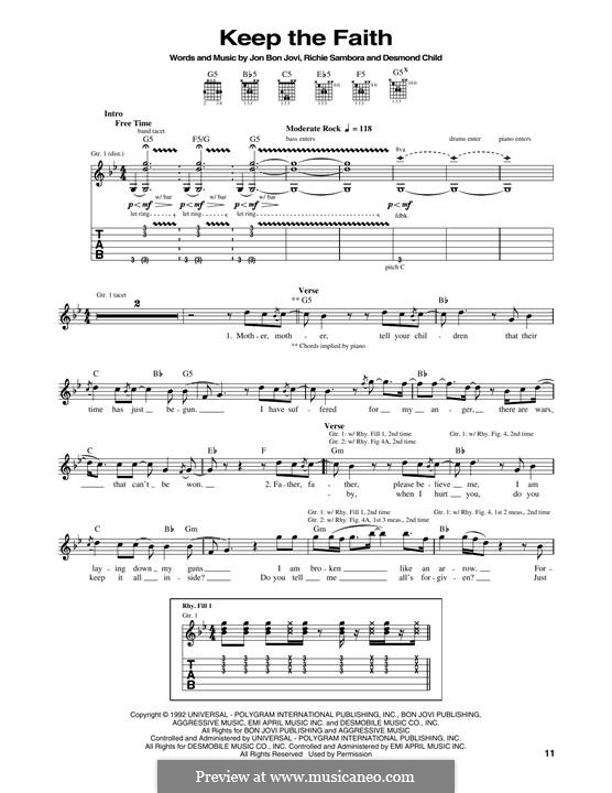 Keep the Faith (Bon Jovi): Para Guitarra by Desmond Child, Jon Bon Jovi, Richie Sambora