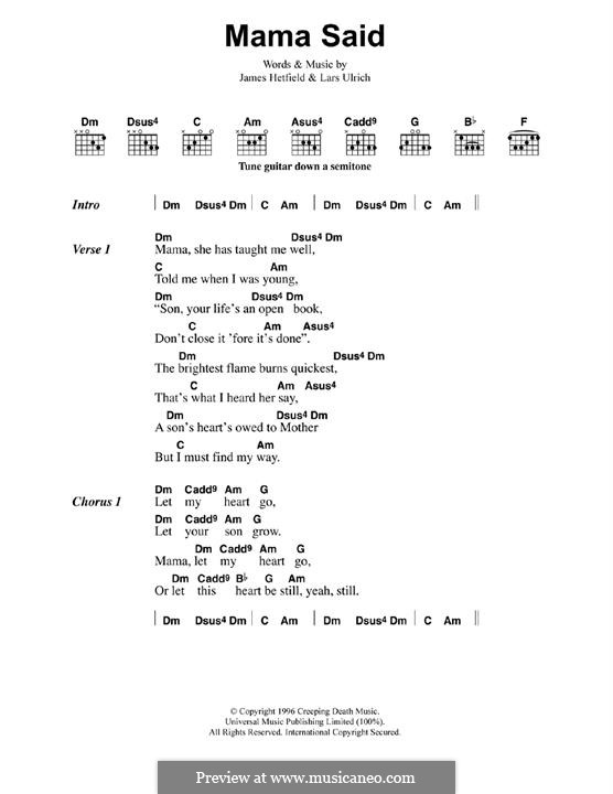 Mama Said (Metallica) por J. Hetfield, L. Ulrich - Partituras on