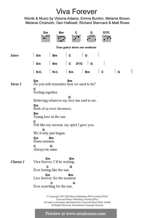 Viva Forever (The Spice Girls): Para Guitarra by Emma Bunton, Geri Halliwell, Matt Rowe, Melanie Brown, Melanie C, Richard Stannard, Victoria Adams