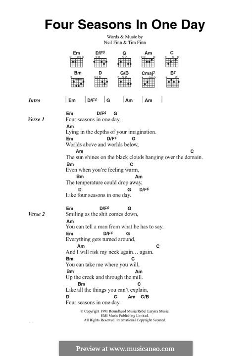 Four Seasons in One Day (Crowded House): Para Guitarra by Neil Finn, Tim Finn