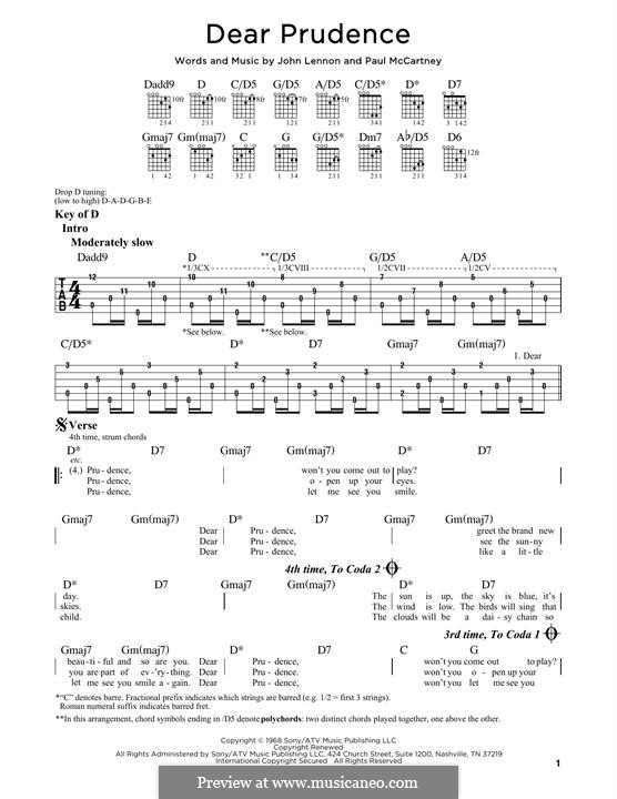 Dear Prudence (The Beatles): Para Guitarra by John Lennon, Paul McCartney