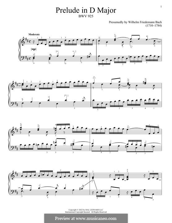 Little Prelude in D Major, BWV 925: Para Piano by Johann Sebastian Bach
