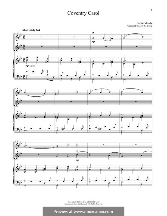 Vocal-instrumental version (printable scores): For violin duet and piano by folklore