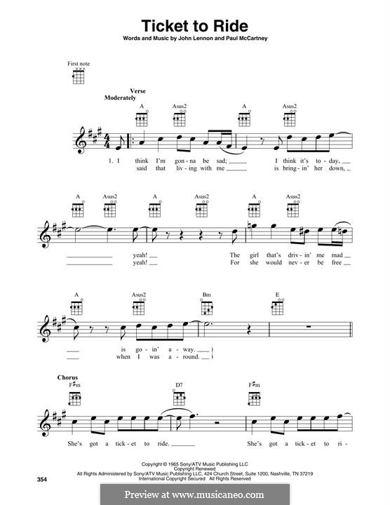 Ticket to Ride (The Beatles): For bass guitar tab by John Lennon, Paul McCartney