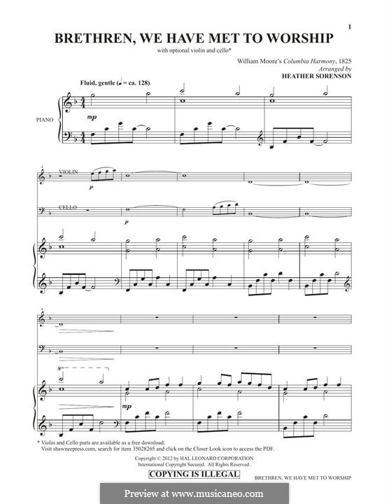 Brethren, We Have Met To Worship: For violin, cello and piano by William Moore