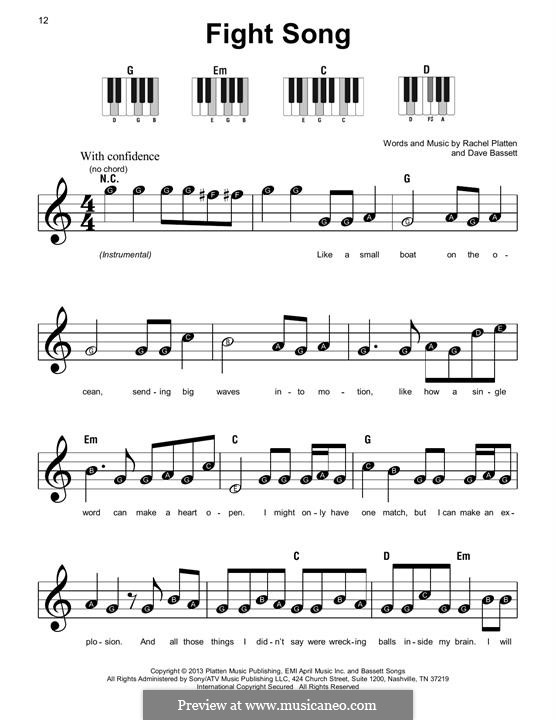 Fight Song: Facil para o piano by Dave Bassett, Rachel Platten