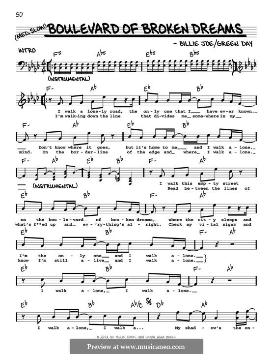 Boulevard of Broken Dreams (Green Day): melodia by Billie Joe Armstrong, Tré Cool, Michael Pritchard