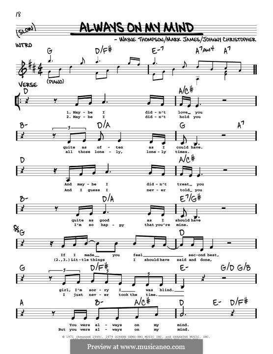 Always on My Mind: melodia by Johnny Christopher, Mark James, Wayne Carson Thompson