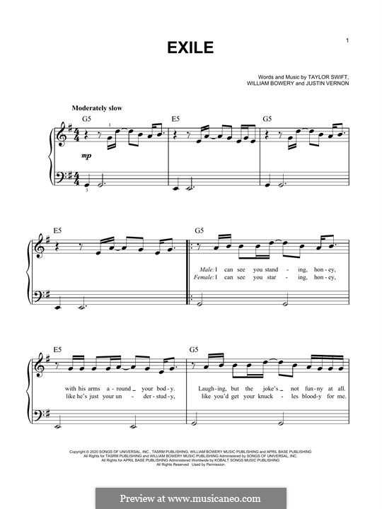 Exile (feat. Bon Iver): Facil para o piano by Justin Vernon, Taylor Swift, William Bowery