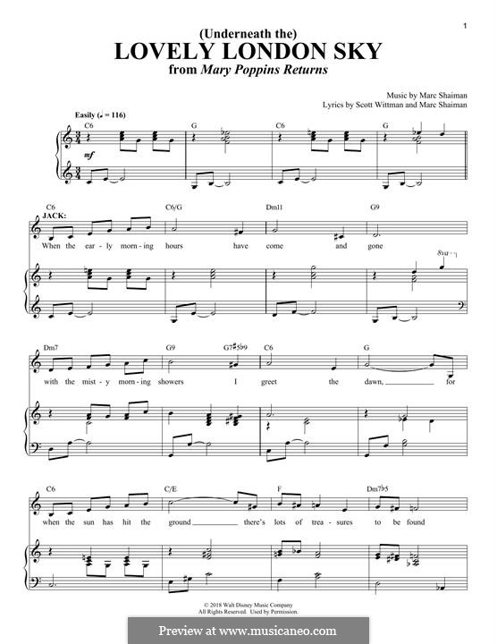 (Underneath The) Lovely London Sky (from Mary Poppins Returns): Para vocais e piano by Lin-Manuel Miranda
