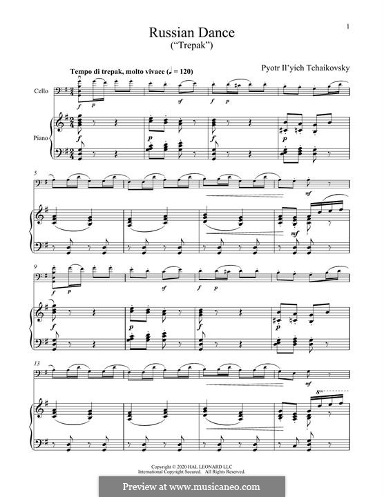 No.4 Russian Dance (Trepak): para Violoncelo e piano by Pyotr Tchaikovsky