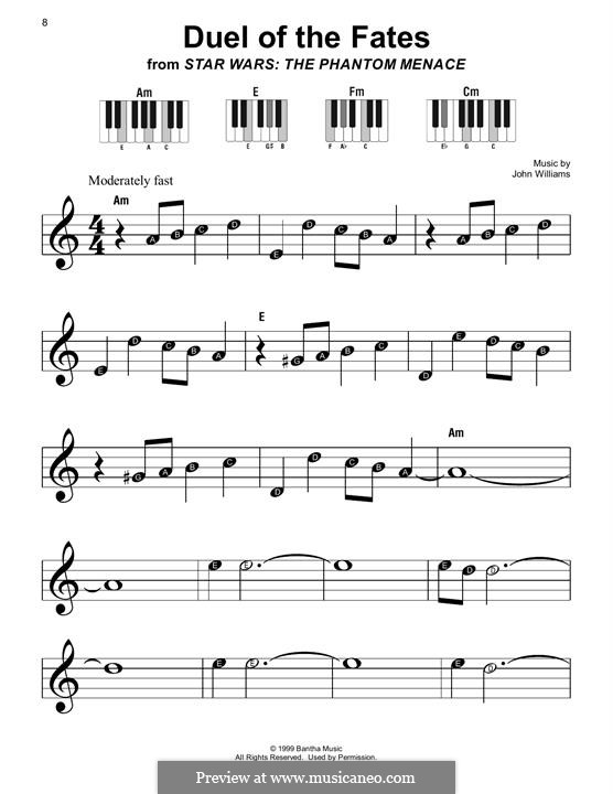 Duel of the Fates (from Star Wars: The Phantom Menace): Facil para o piano by John Williams