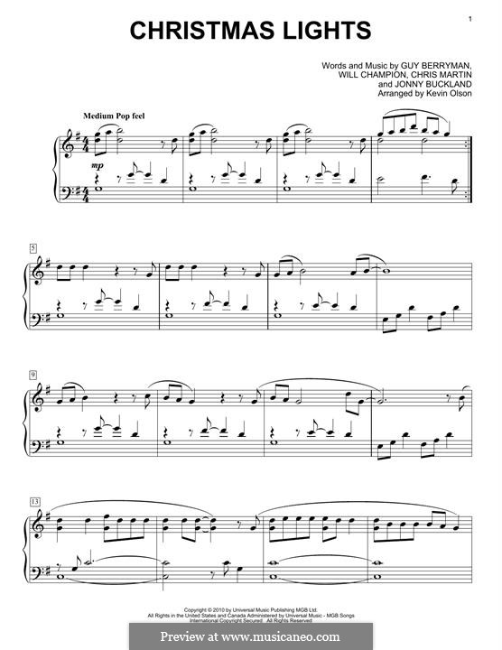 Christmas Lights (Coldplay): Para Piano by Chris Martin, Guy Berryman, Jonny Buckland, Will Champion