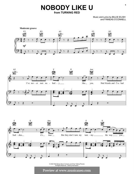Nobody Like U (from Turning Red) 4*TOWN: Para vocais e piano (ou Guitarra) by Finneas O'Connell